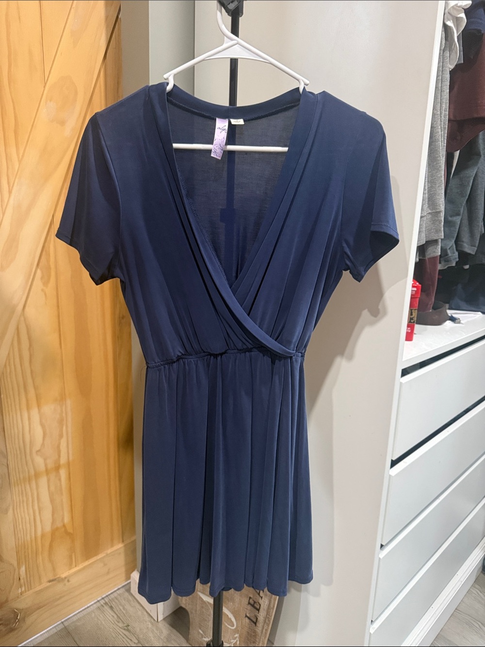 Alya Navy Wrap-Front Short-Sleeve Dress
